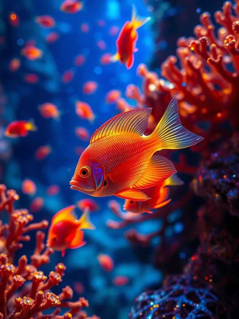 Neon Fishes in Mesmerizing Alcohol Ink Underwater Maze