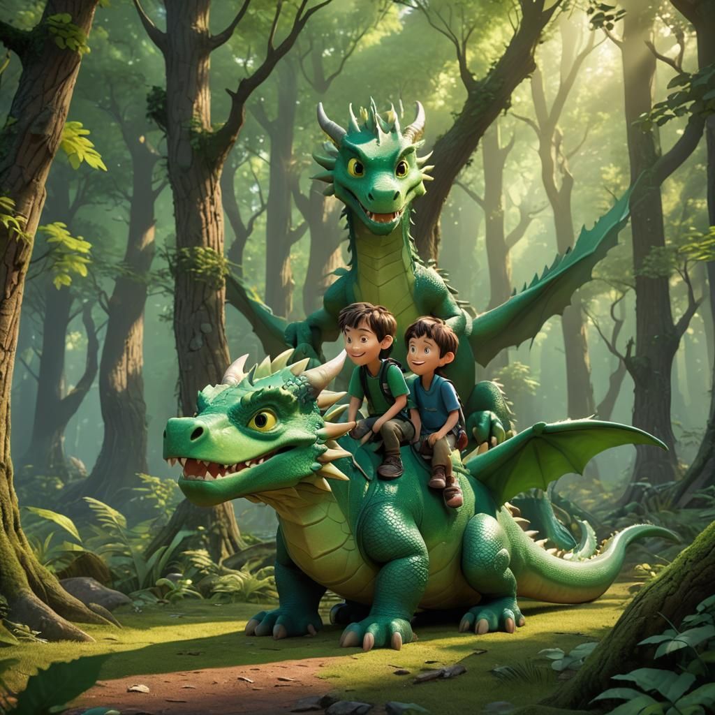 Dragon Guardian: A Pixar-Style Forest Scene