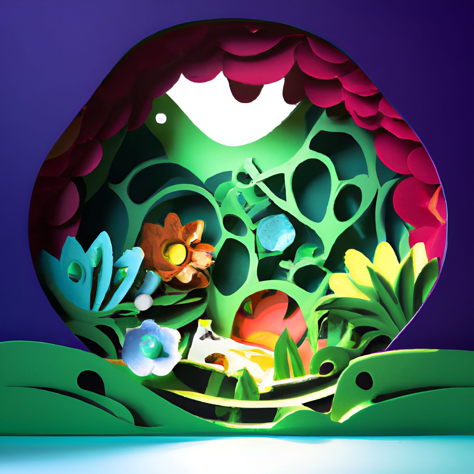 Vibrant Papercut Anime Ikebana with Studio Lighting