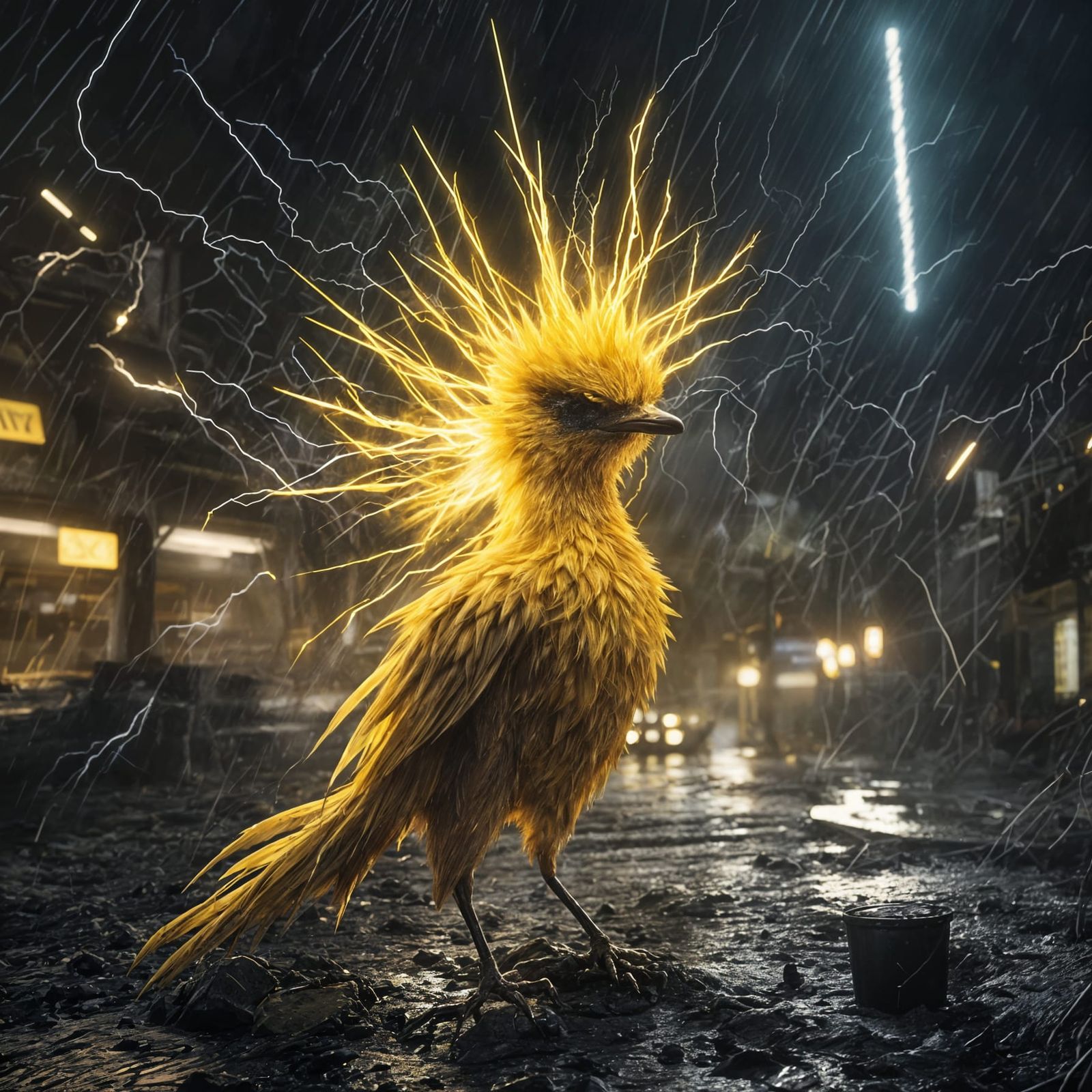 Eerie Cinematic Scene of Yellow Zapdos