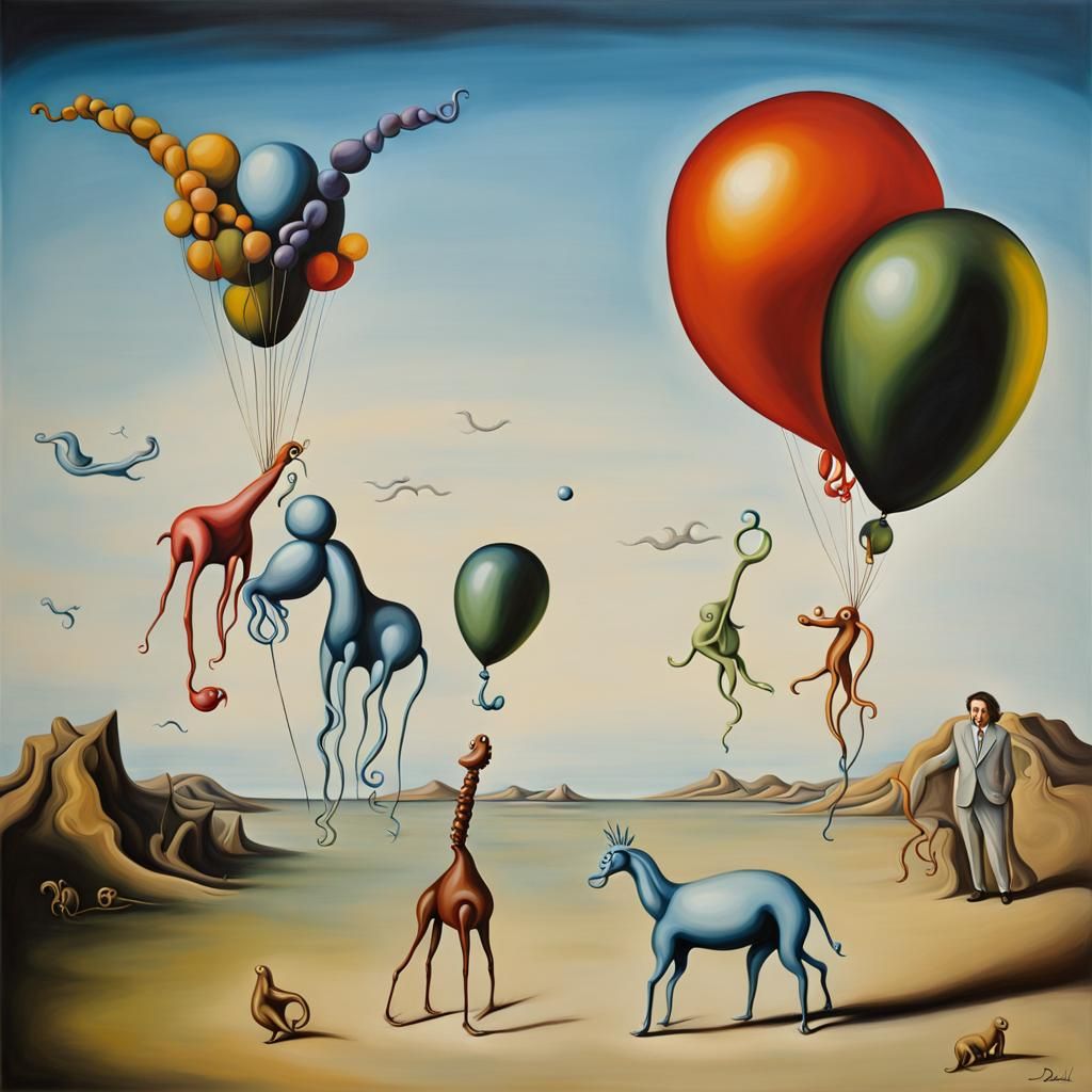 Surreal Melting Balloon Animals in Dali Style