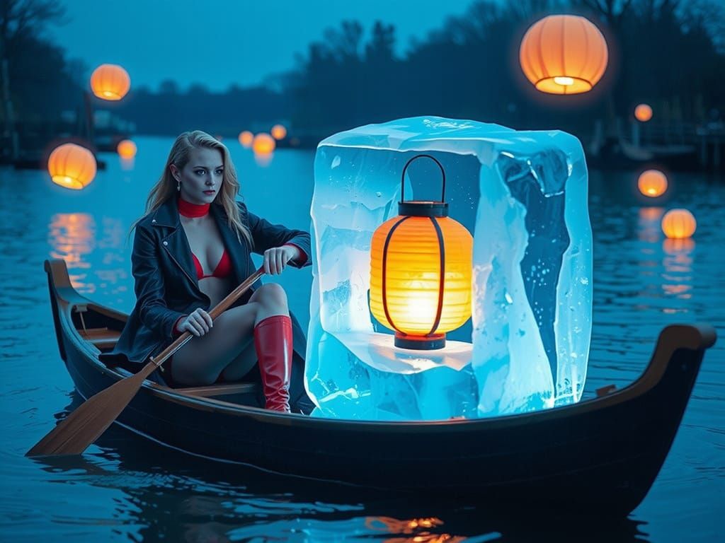 Alien Rescues Frozen Lantern in Surreal Twilight