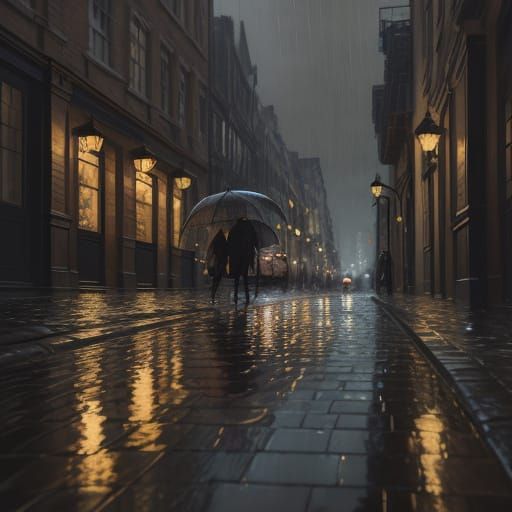 Impressionist Cityscape with Rainy Reflections