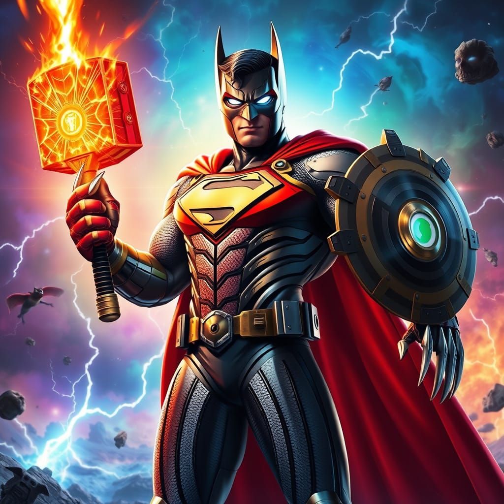 Hyperrealistic Ultimate Superhero in Cosmic Battle