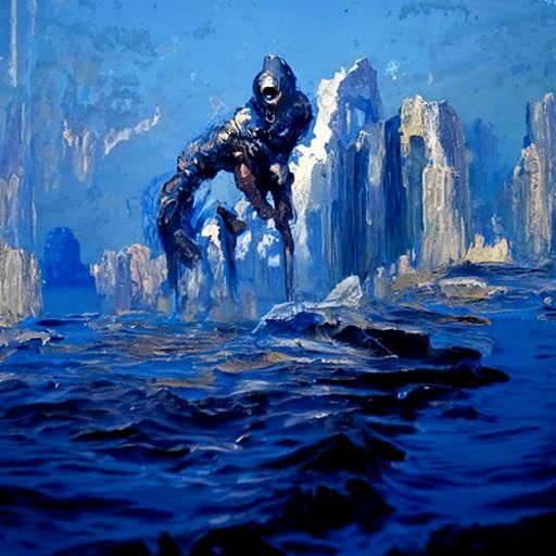 Abyssal Giant in Subaquatic Landscape Oil Painting