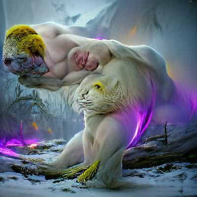 White Lion Warrior in Arctic, Dark Fantasy Art