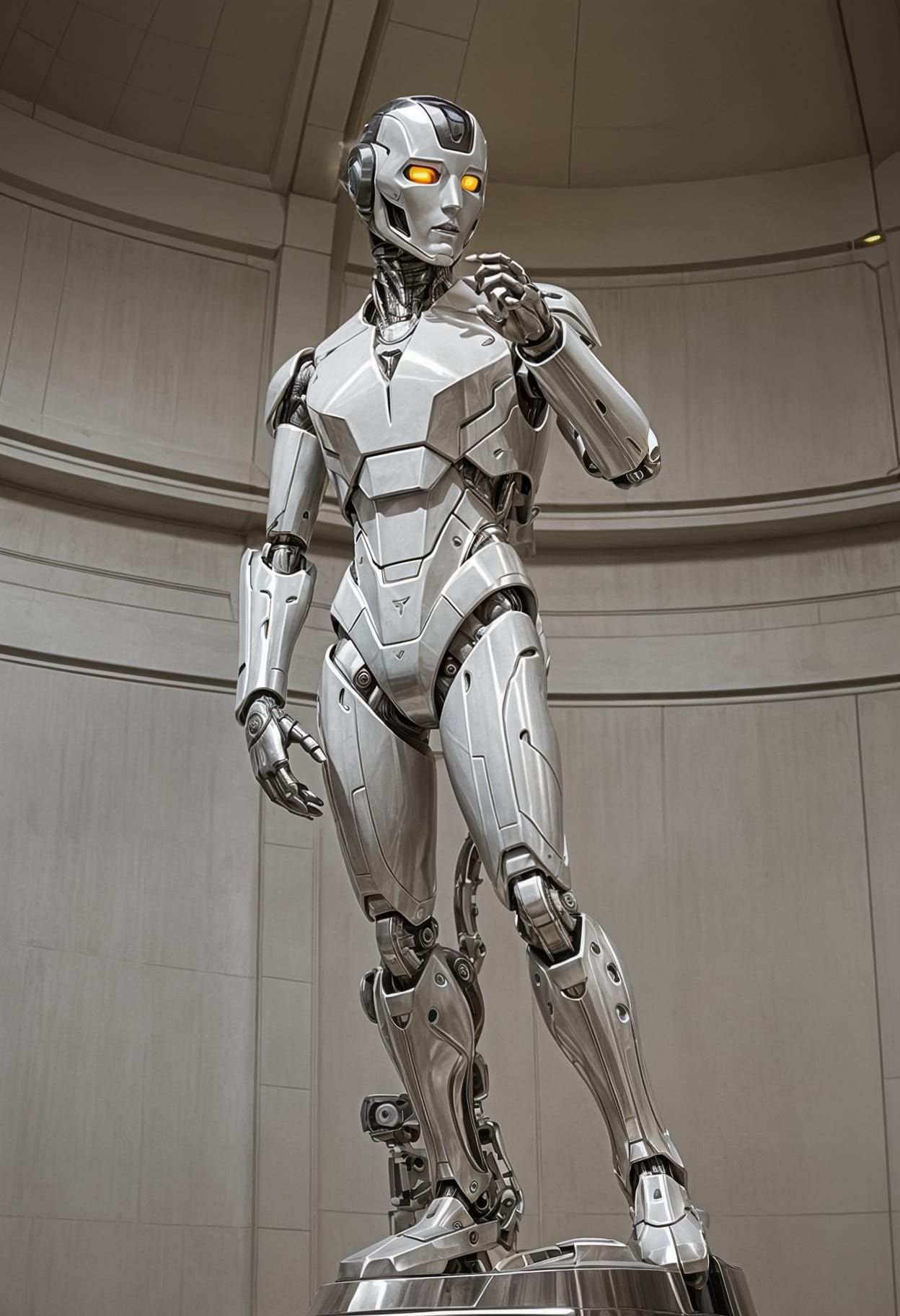 Sleek Tesla Robot Statue with Dynamic Lighting