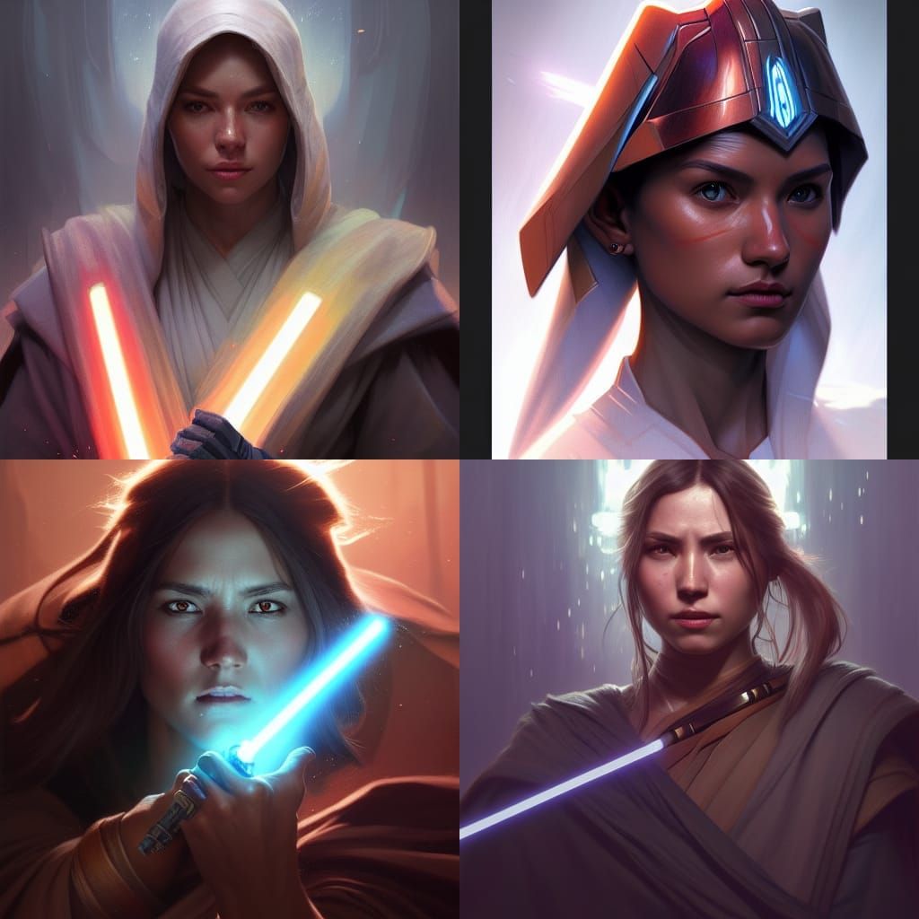 Detailed Jedi Warrior Portrait in Art Nouveau Style