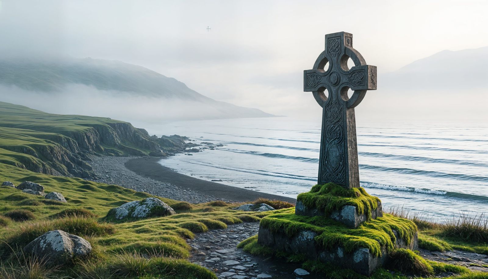 Celtic Cross in Misty Morning Light