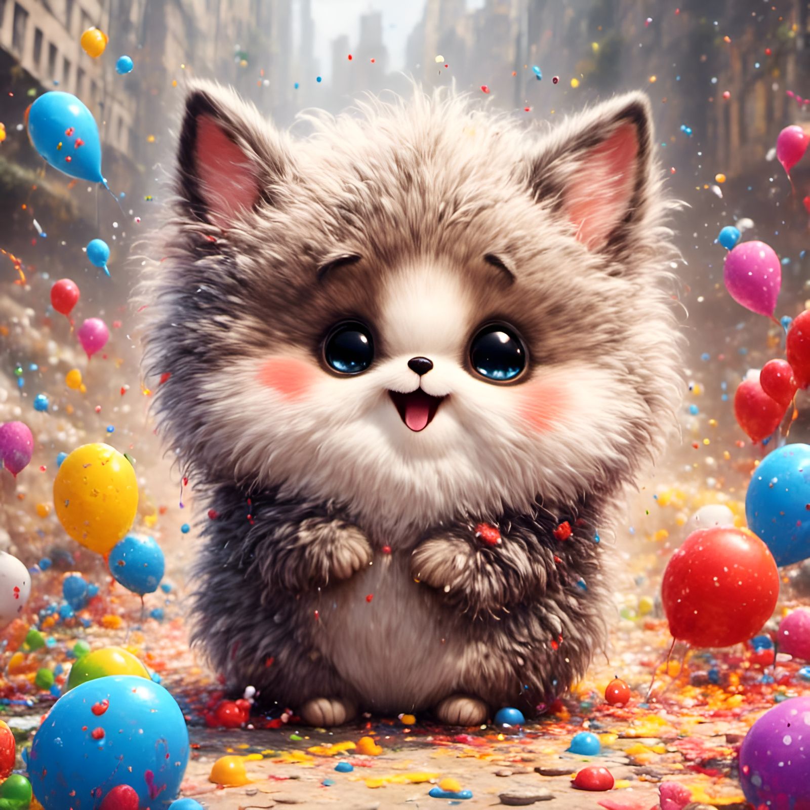 Adorable Cartoon Floof in Splatter Graffiti Style