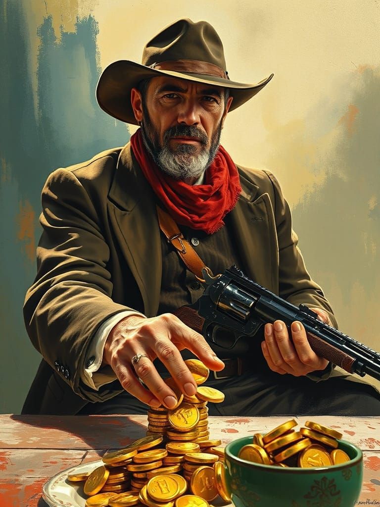 Gaunt Gunslinger's Greed: Gouache Movie Poster Art