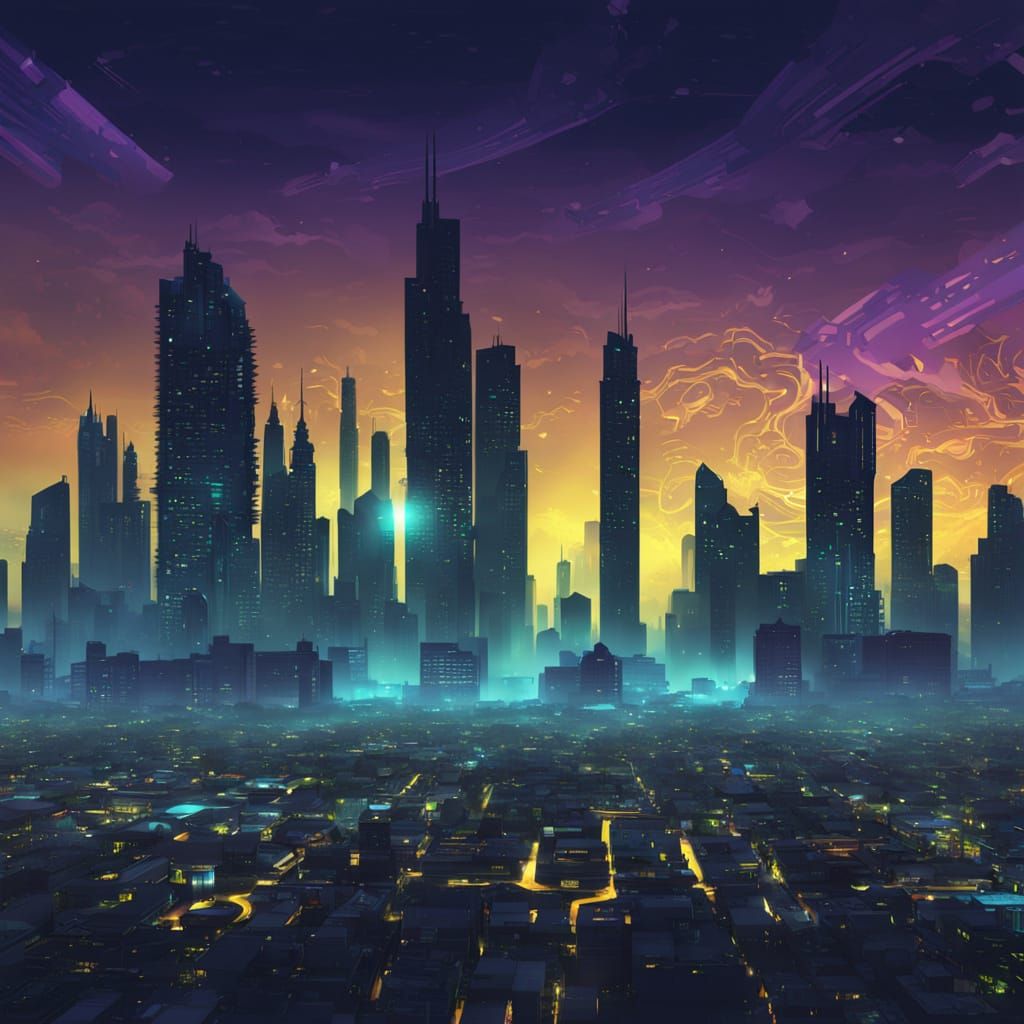 African City Skyline Merges With Futuristic Tech Design