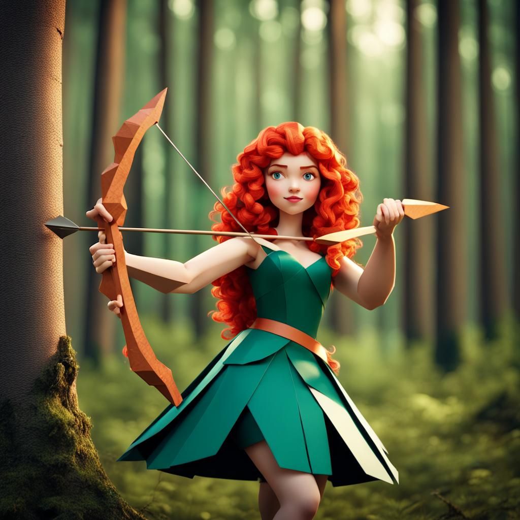 Vintage Pinup Merida from Brave as Origami Papercraft