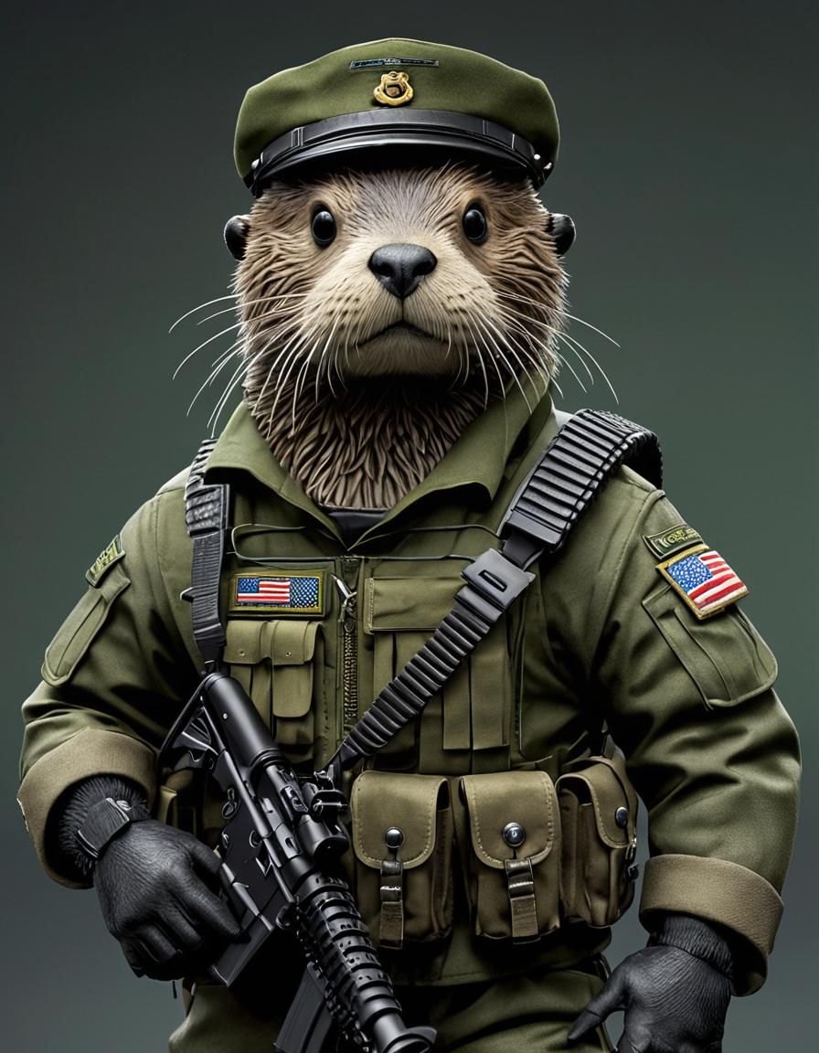 Anthropomorphic Sea Otter in Army Combat Gear