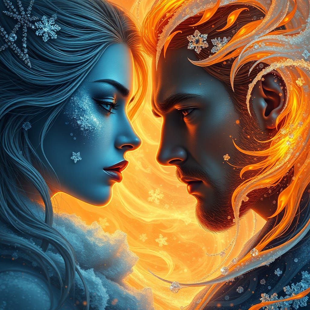 Fiery Man and Icy Woman Portrait