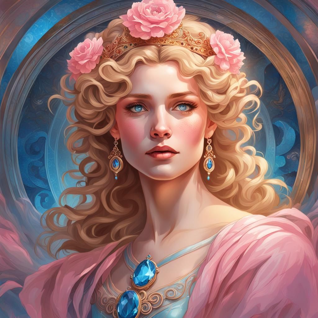Beautiful Woman in Pink Gown: Art Nouveau Portrait