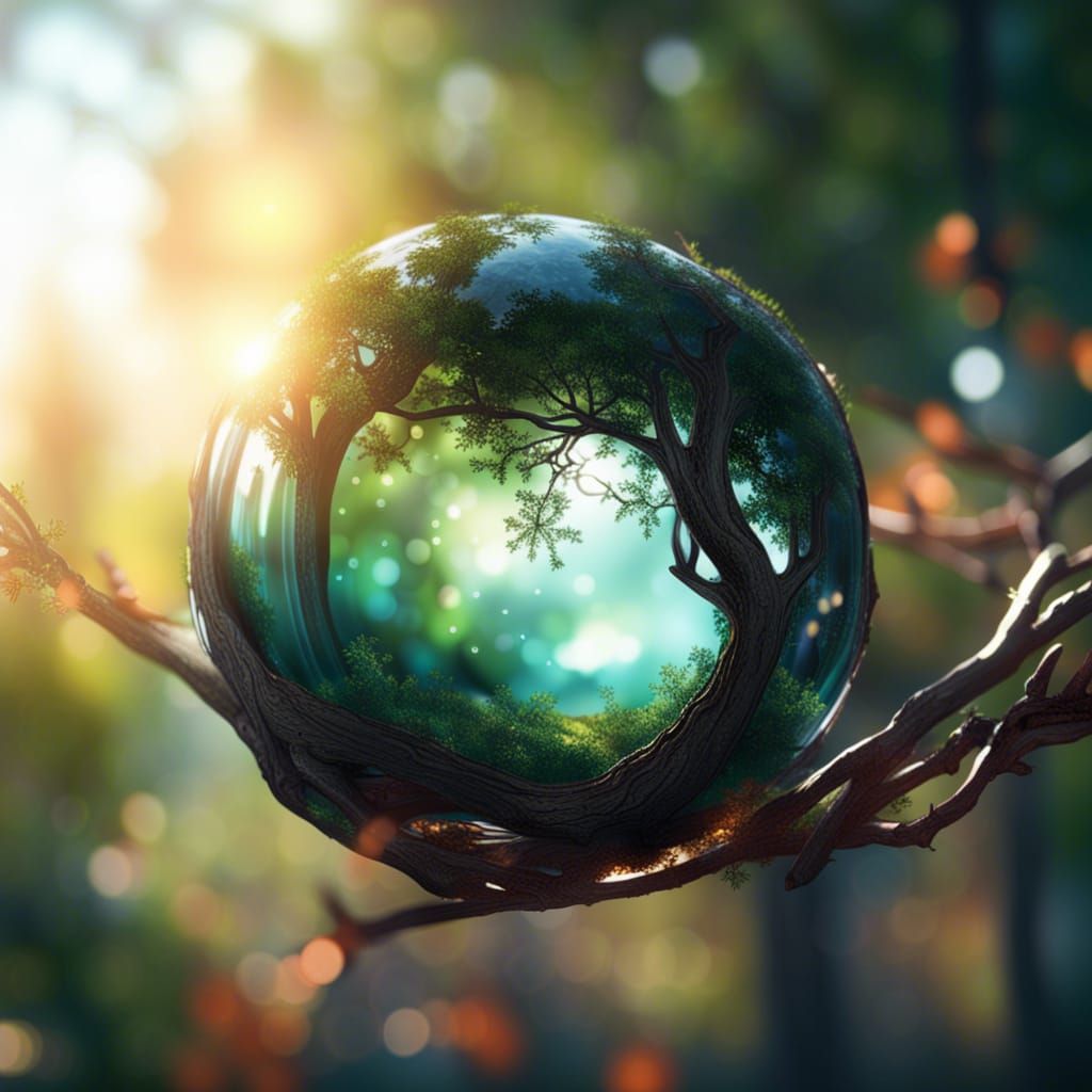 Glass Sphere in Tree Branches: Fantasy Concept Art