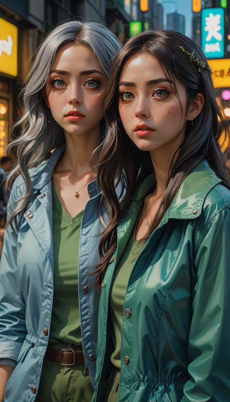 Vibrant Oil Painting Portraits of Two Women in Bold Attire