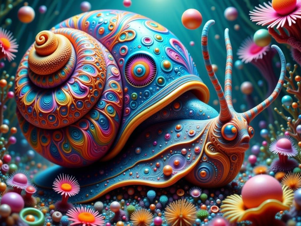 Fractal Nautilus Snail in Vibrant, Iridescent Hues