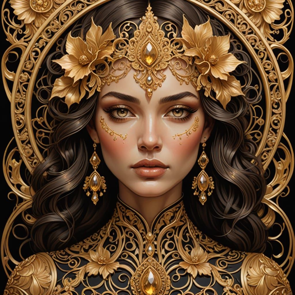 Luxuriant Art Nouveau Woman in Golden Glory
