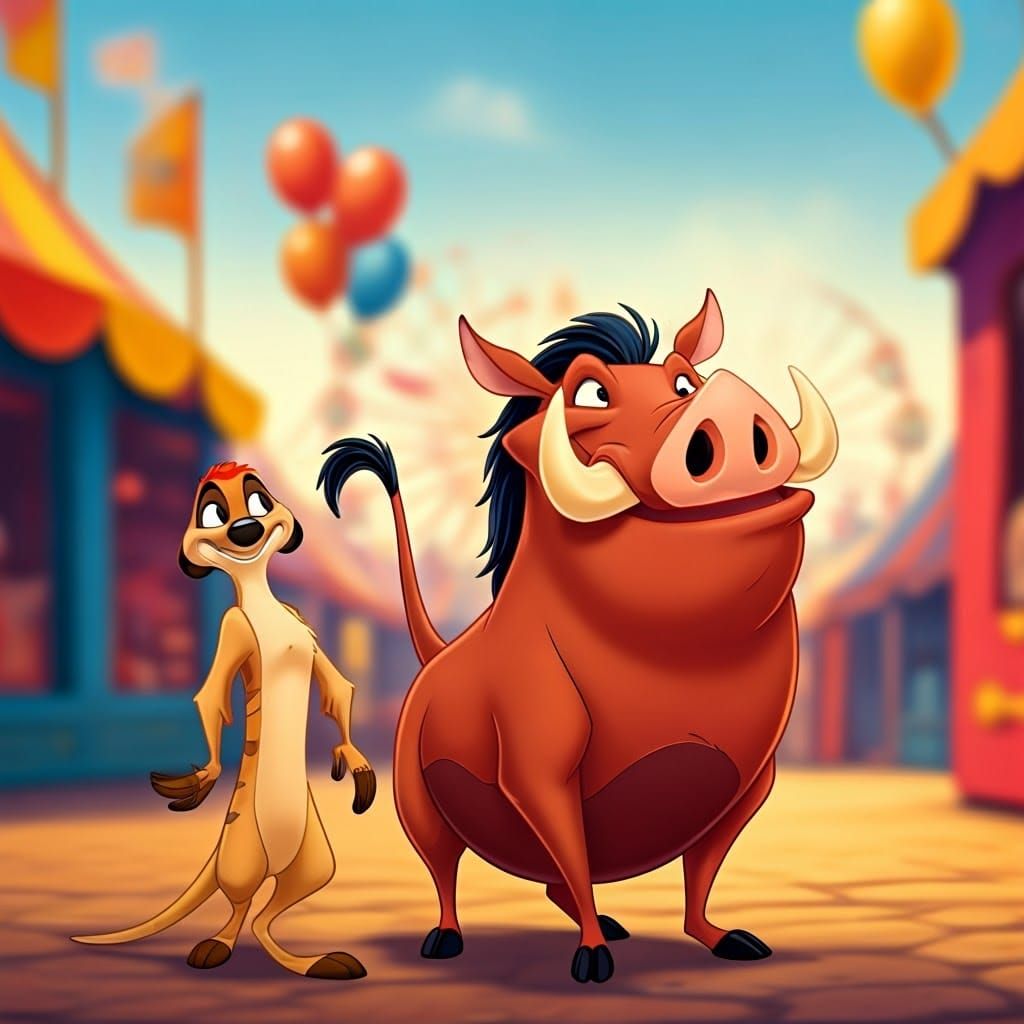 Charming Meerkat and Warthog Friends Visit the Vibrant Fair