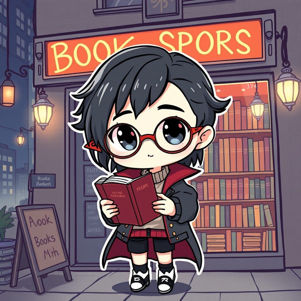 Whimsical Vampire Bookworm in Pastel Hues