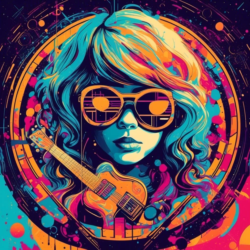 Electric Guitar Girl in Pop Art Style