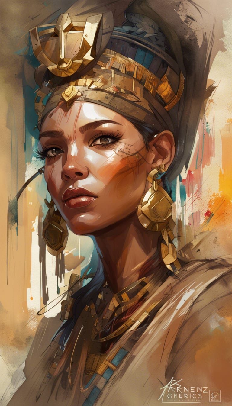 Queen Nefertiti Portrait in Vivid Colors