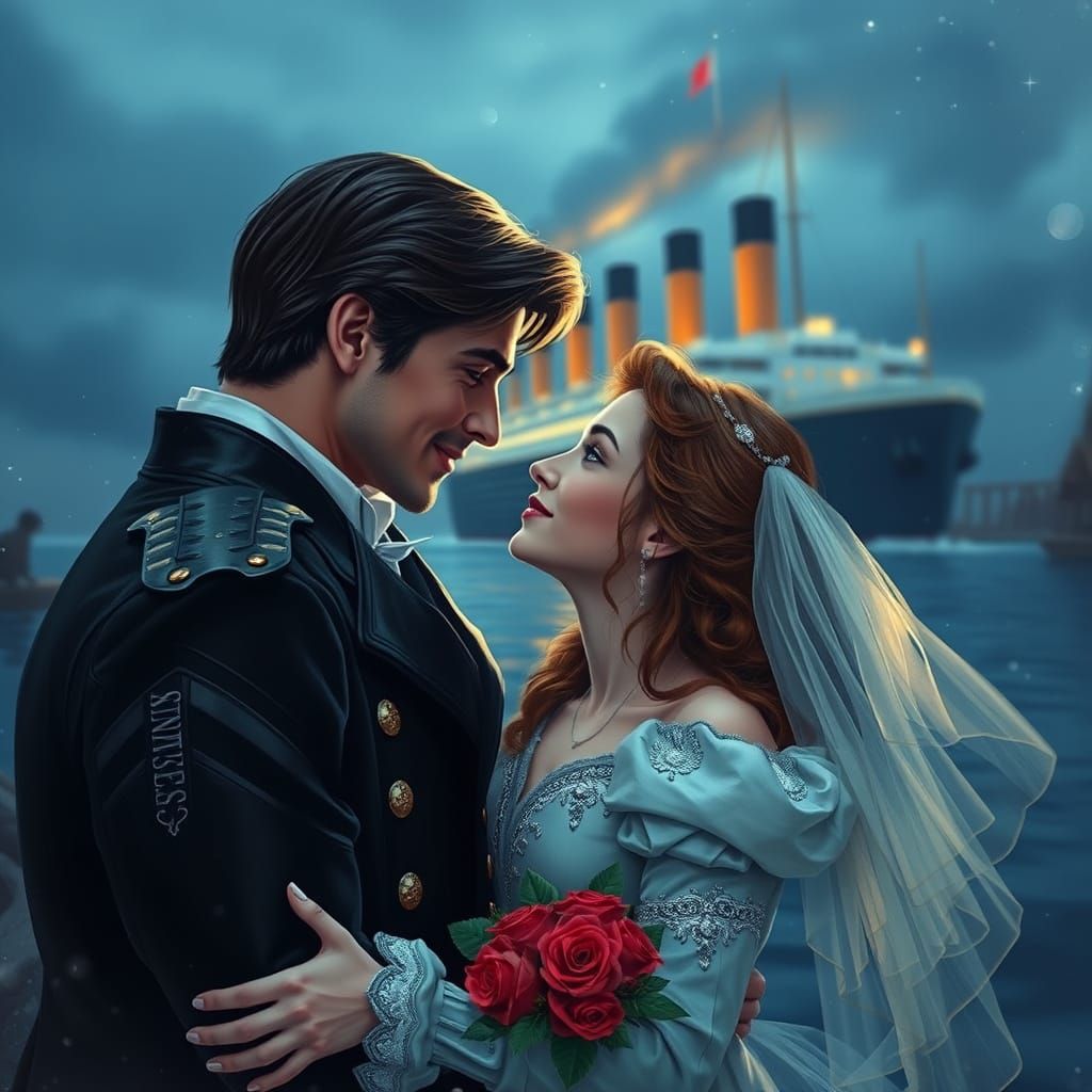 Epic Romance on the High Seas in a Dramatic Painting