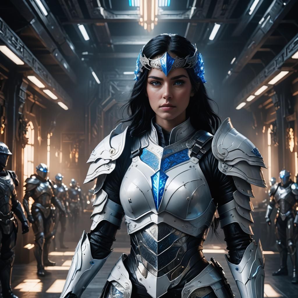 Futuristic Female Warrior in War Room Concept Art