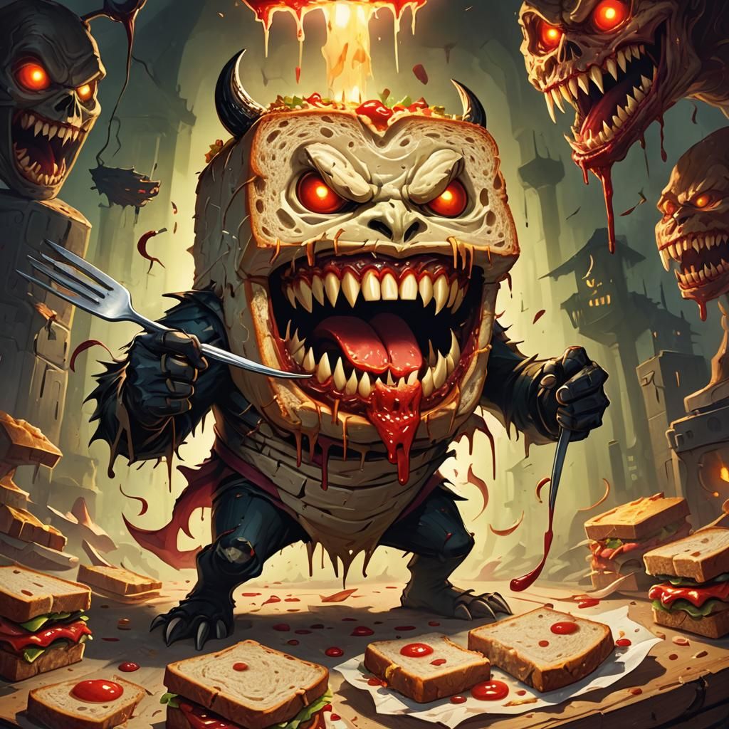 Menacing Cartoon Sandwich Chomps Down