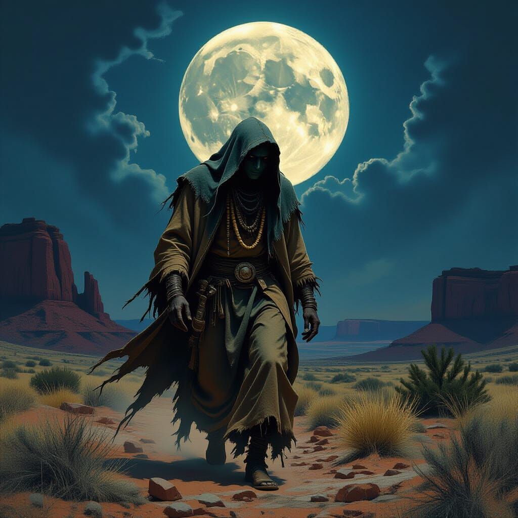 Eerie Navajo Skinwalker in Mystical Landscape