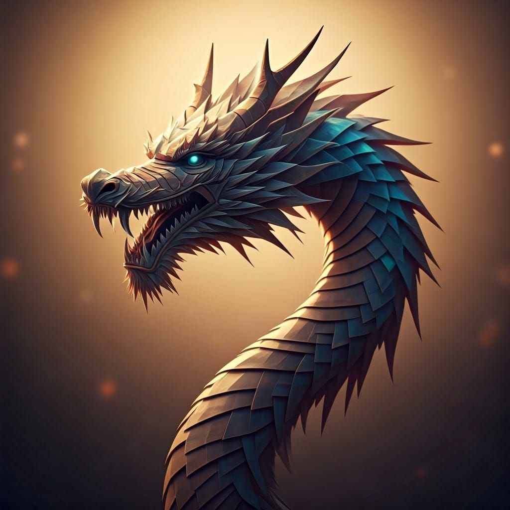 Iridescent Origami Dragon in Ethereal Setting