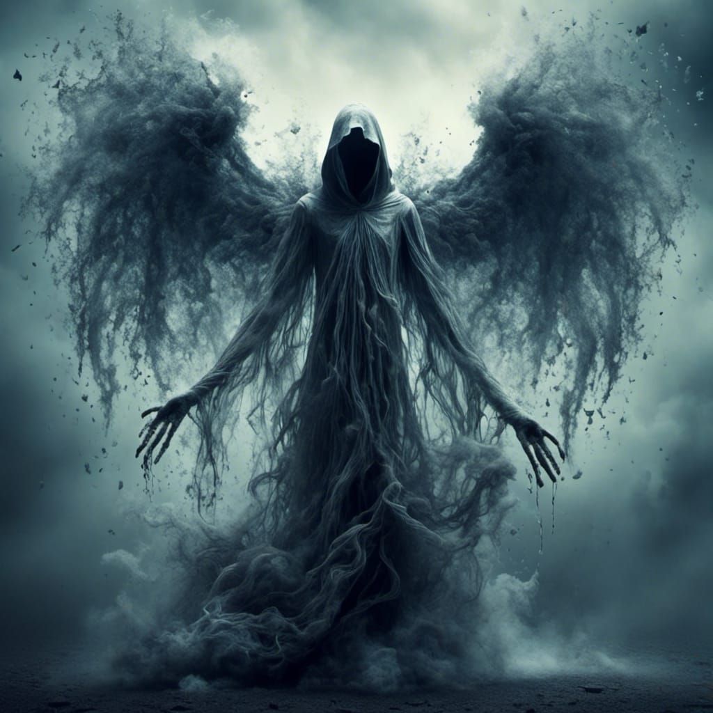 Ghostlike Angel of Death in Cosmic Sky