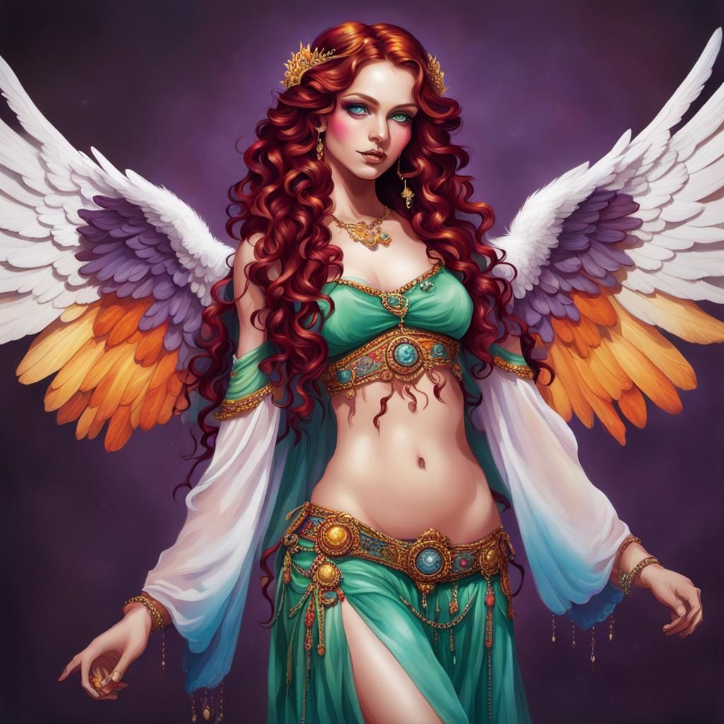 Beautiful Angel in Gypsy Clothing with White Wings