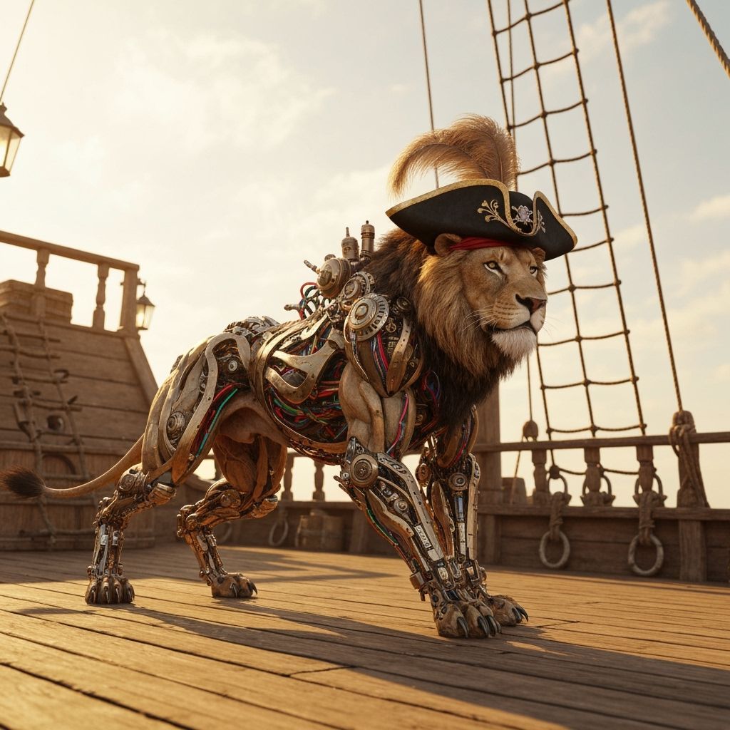 Steampunk Lion Pirate on Ship Deck