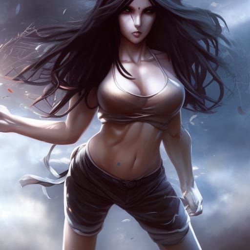 Realistic Android 18 Portrait in Painterly Style