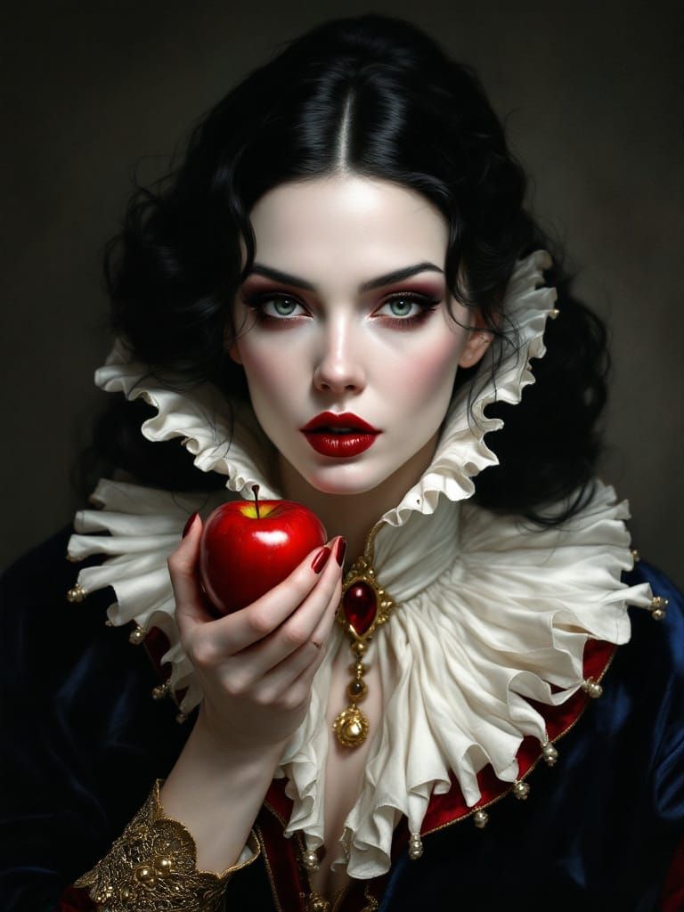 Sinister Queen Offers Poisoned Apple in Dark Fairytale Portr...