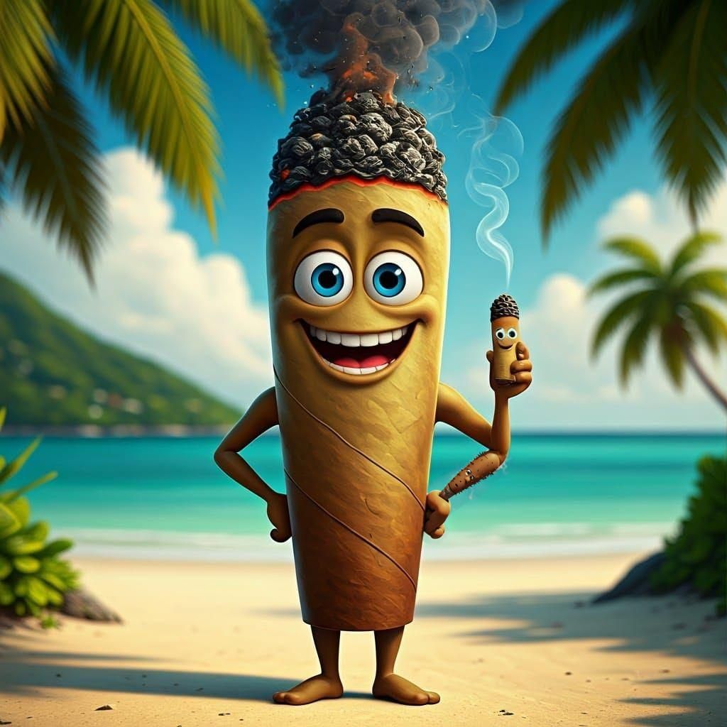 Pixar-Style Marijuana Joint Character in Jamaica