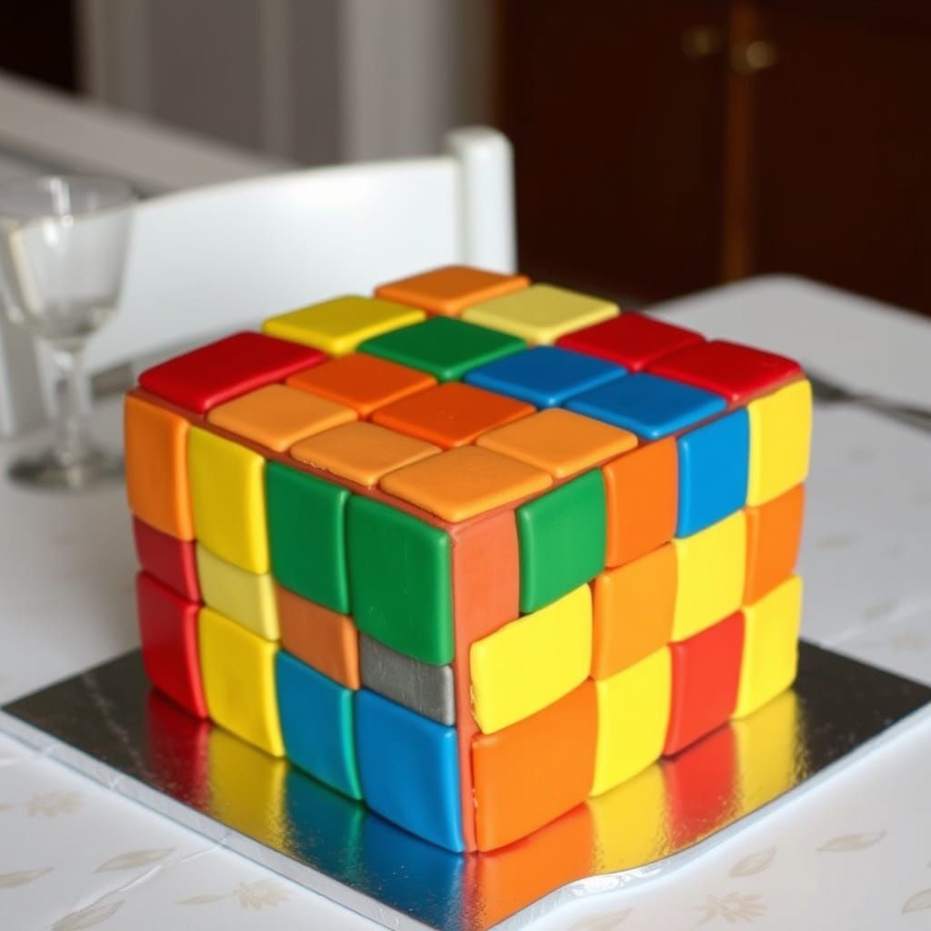 Rubik's Cube Shaped Cake on a Table