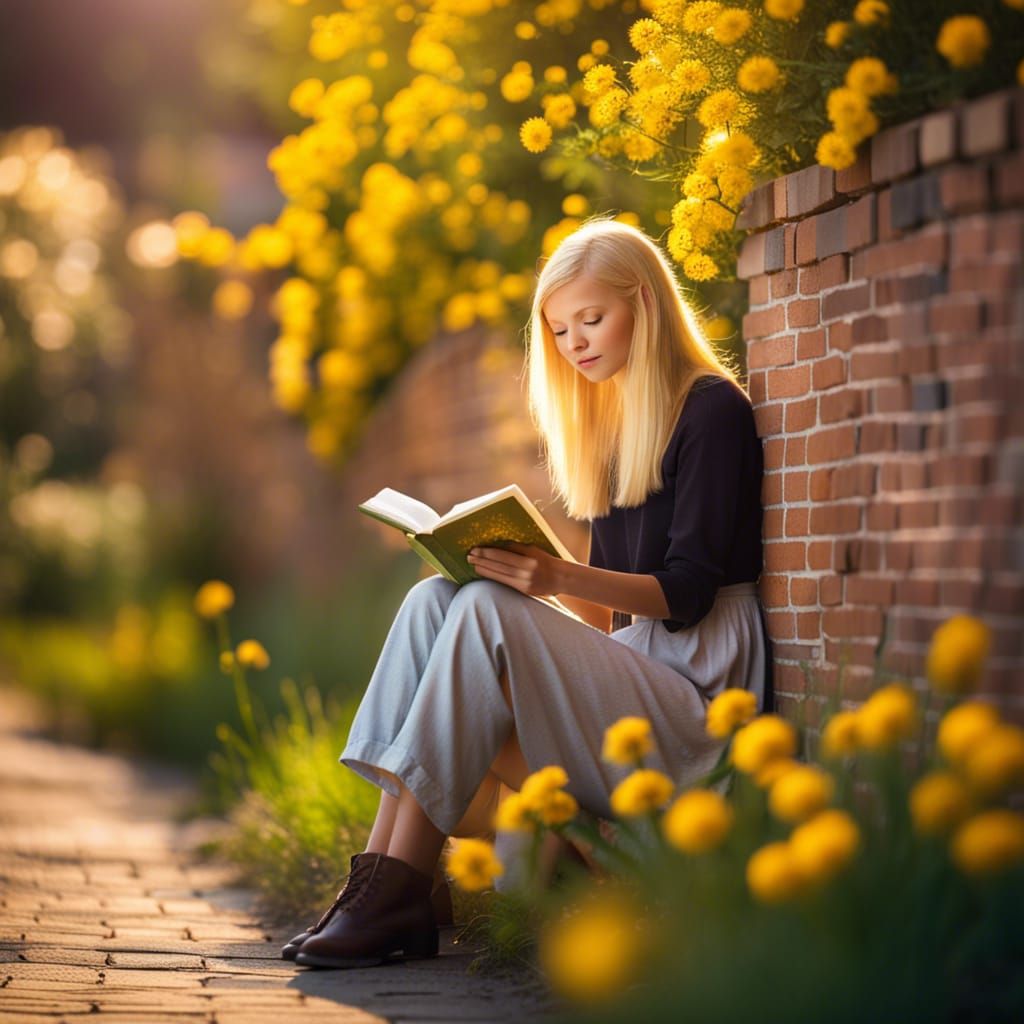 Girl Reading Book in Sunny Meadow