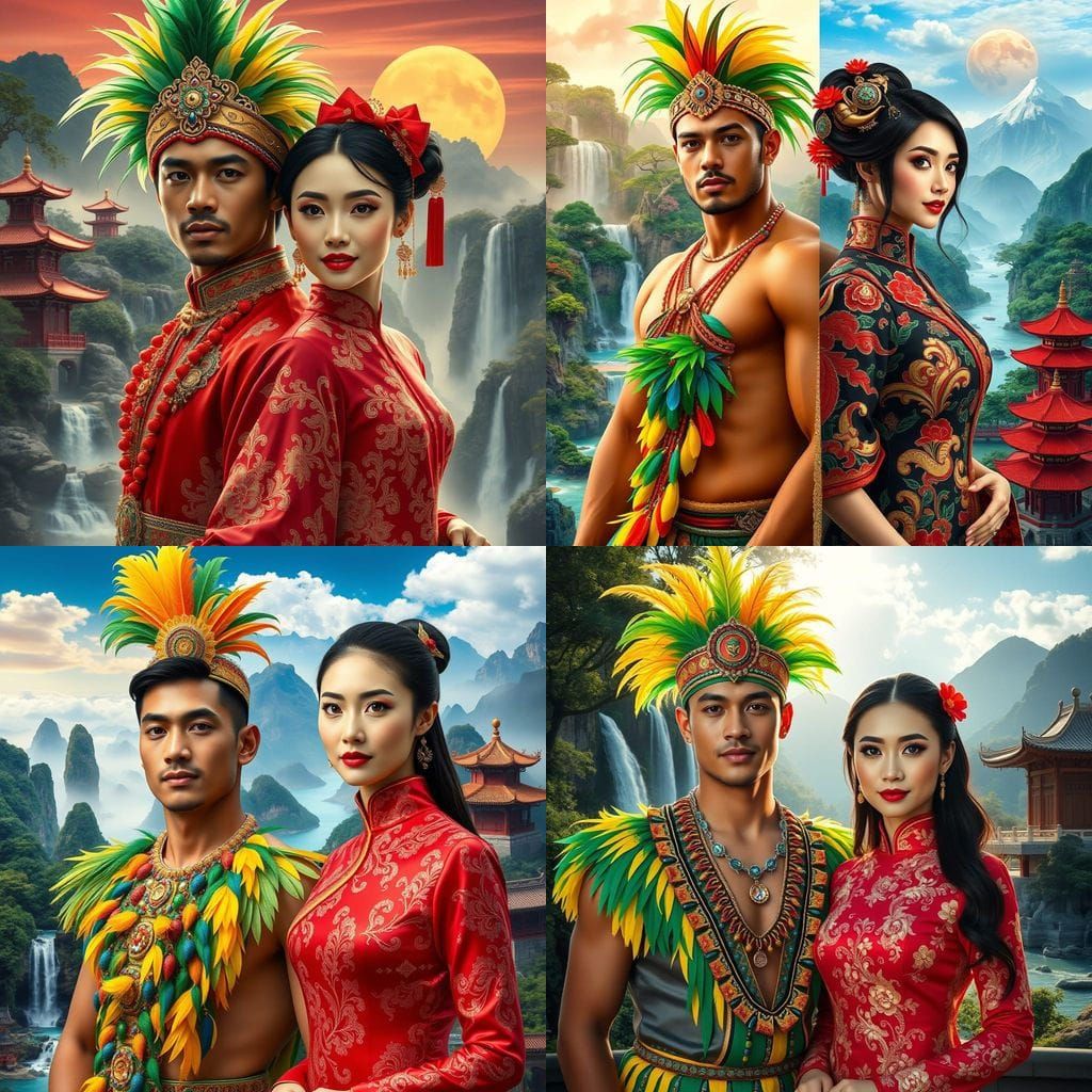 Hyper-Realistic Brazilian Carnival Couple in Traditional Att...