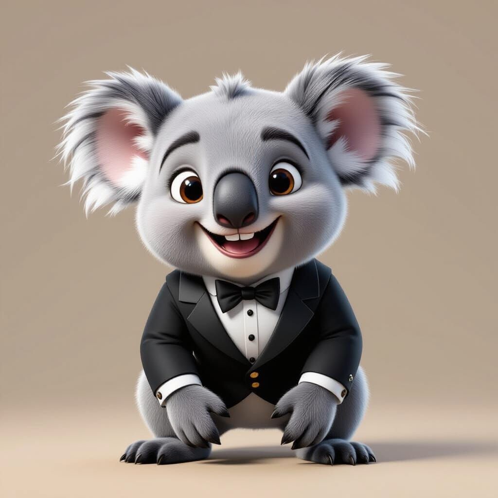 Cartoon Koala Butler in Vibrant Disney Ghibli Style