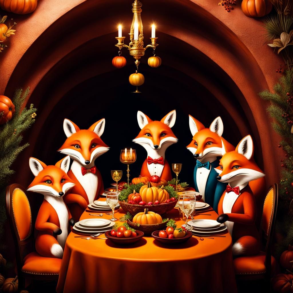Thanksgiving with Adorable Fox Family in Palace Den