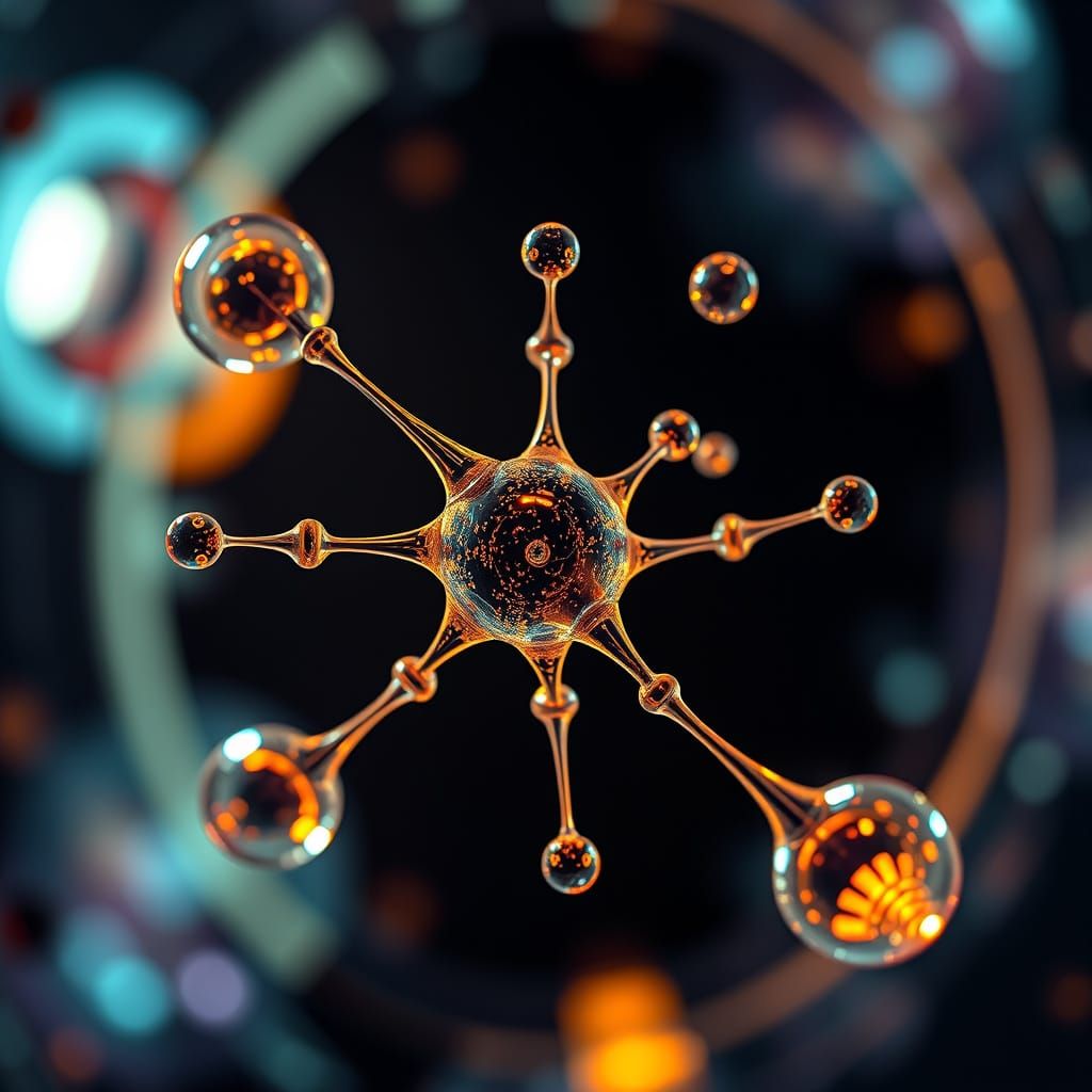 Surreal Molecular Structure in Neon-Lit Futuristic Scene