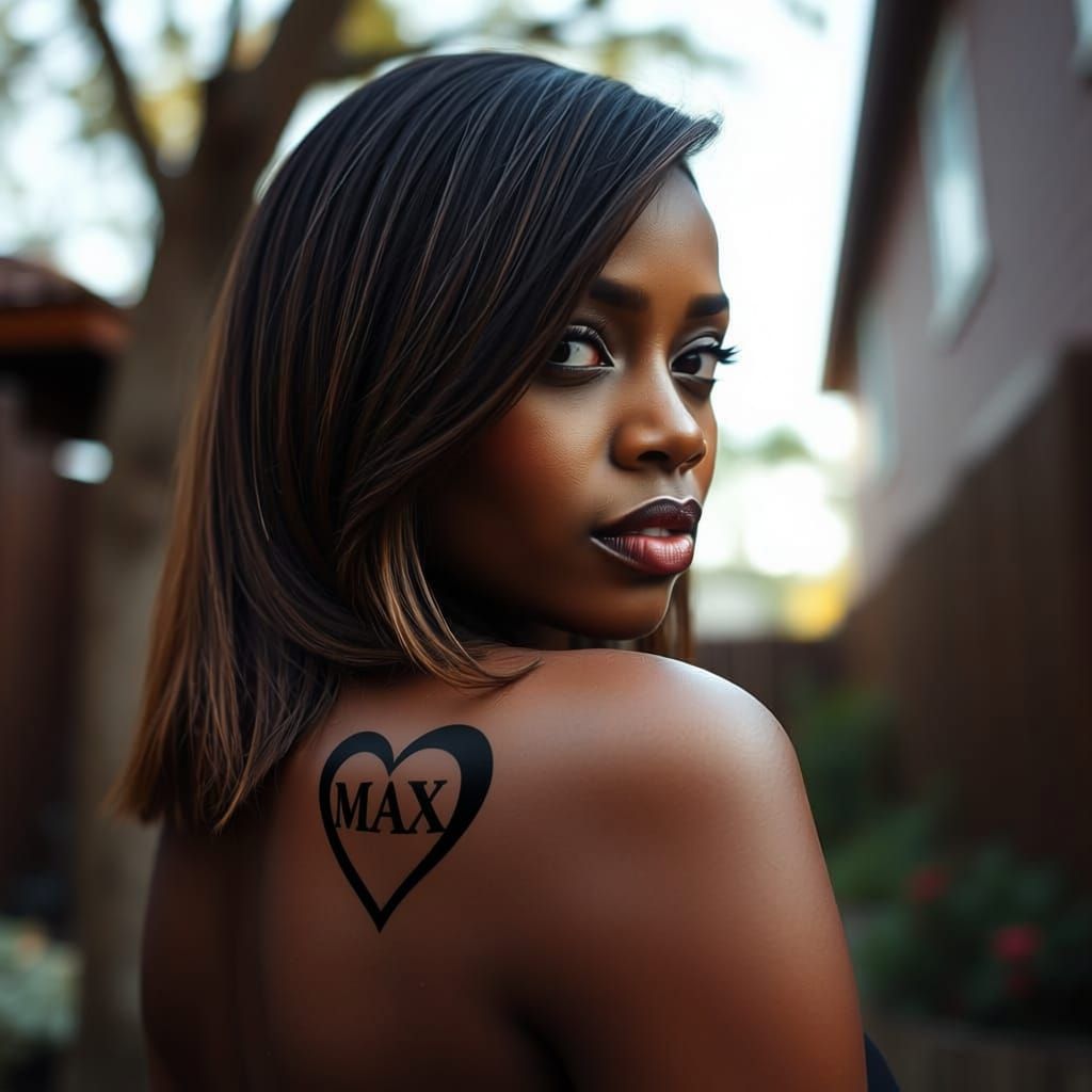 Woman With Heart Tattoo On Upper Back