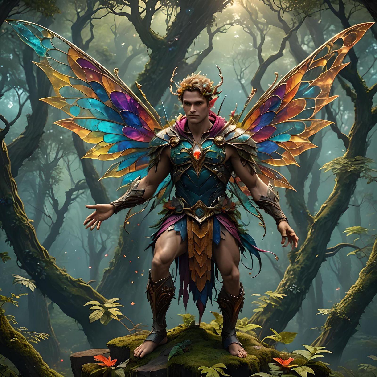 Pride Fairy on Fractal Background Overlooking Forest