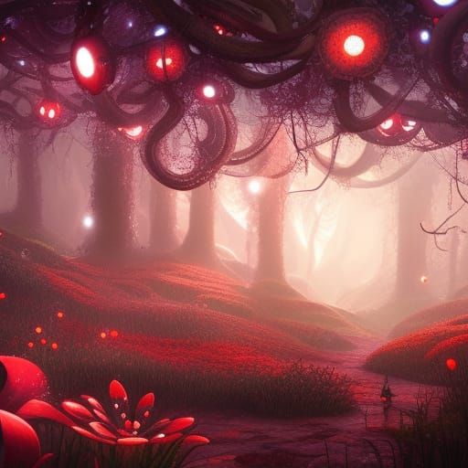 Magical Tentacle Forest at Night: Digital Art Landscape