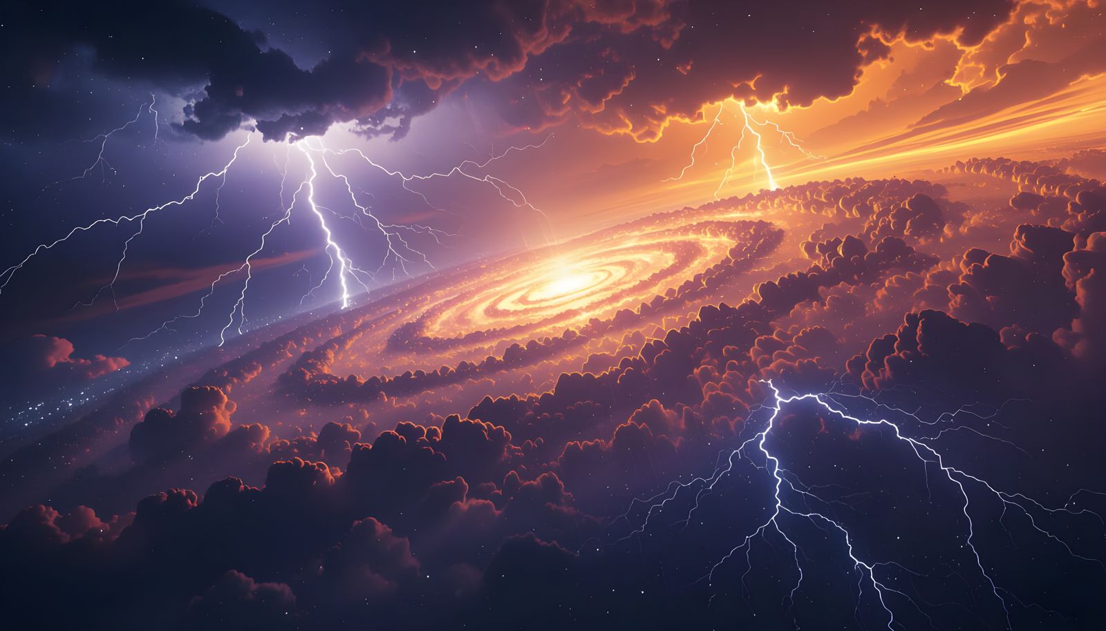 Lightning Storm Under Galaxy in Digital Matte Painting