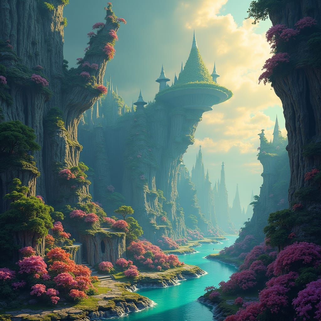 Mystical Landscape with Swirling Architecture